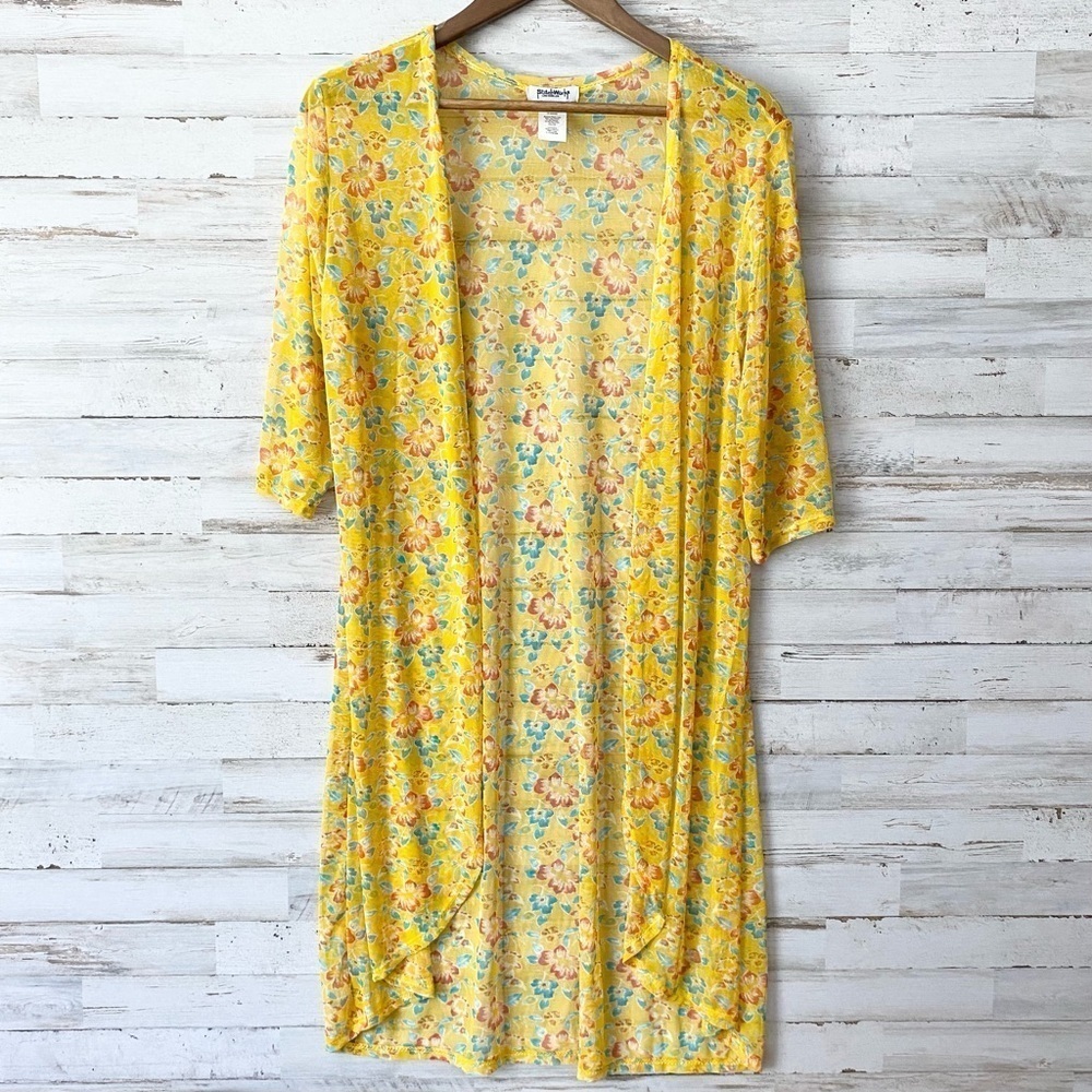 NWOT Yellow Mesh Floral Kimono Large